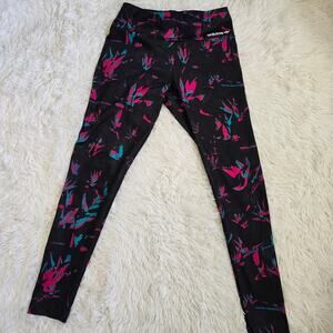 Adidas Women's Floral Pink‎ And Blue All Over Print Tech Leggings Medium